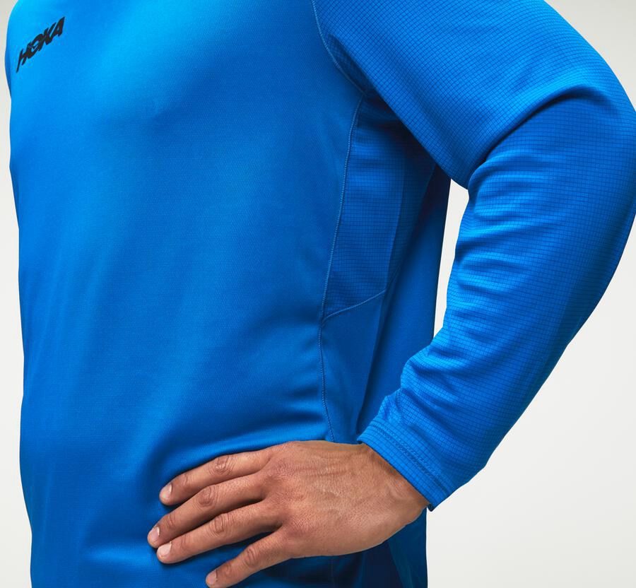 Hoka One One Mens Tops - Performance Long Sleeve - Blue - ERTA54801